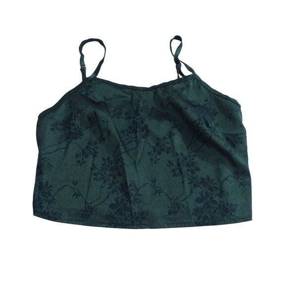 Shein Green Floral Pattern Crop Cami Tank Top Women Size S Adjust Straps FLAW - Picture 1 of 12